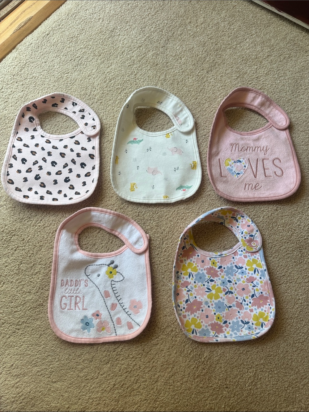 Child of Mine by Carter’s Baby Bib Bundle Set of 5 Girl Floral Giraffe Leopard